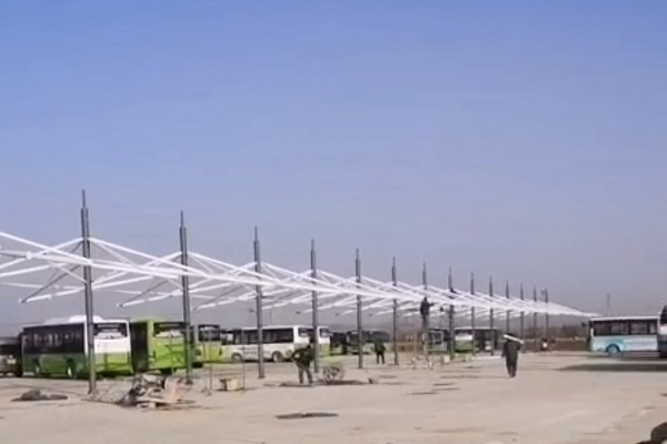 膜结构充电桩车棚施工现场